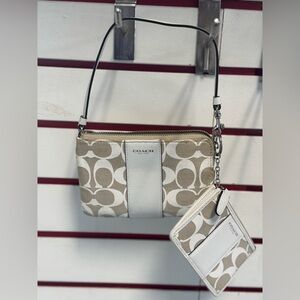Coach Tan and White Women's Wristlet